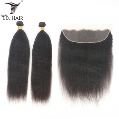TD Hair 2PCS/Pack Kinky Straight Remy Brazilian Bundles With 13x4 Transparent Swiss Lace Frontal For Black Women Weave Hair Extension