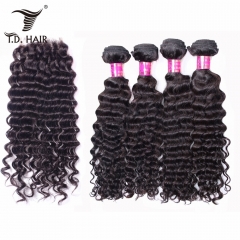 TD Hair 4PCS Deep Wave Malaysia Remy Weave Bundles With 4*4 Transparent Swiss Lace Closure Pre Plucked Hair Line Extensions