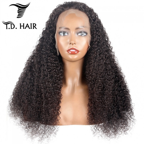TD Hair 150% 180% Density Kinky Curly 13*4 Frontal Transparent Lace Wigs 100% Human Hair Wig For Black Women Pre Plucked Hairline