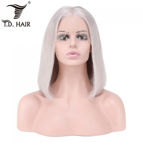 TD Hair 13x4 Lace Frontal Bob Wigs Remy Peruvian Straight Human Hair 180% Density Pre-plucked Pink Yellow Red Blue Purple Silver Color Wig