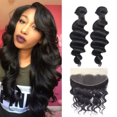 TD Hair 2PCS Peruvian Remy Loose Wave Bundles With 13*4 Swiss Lace Frontal Pre Plucked Natural Hair Line Unprocessed Cuticle Aligned