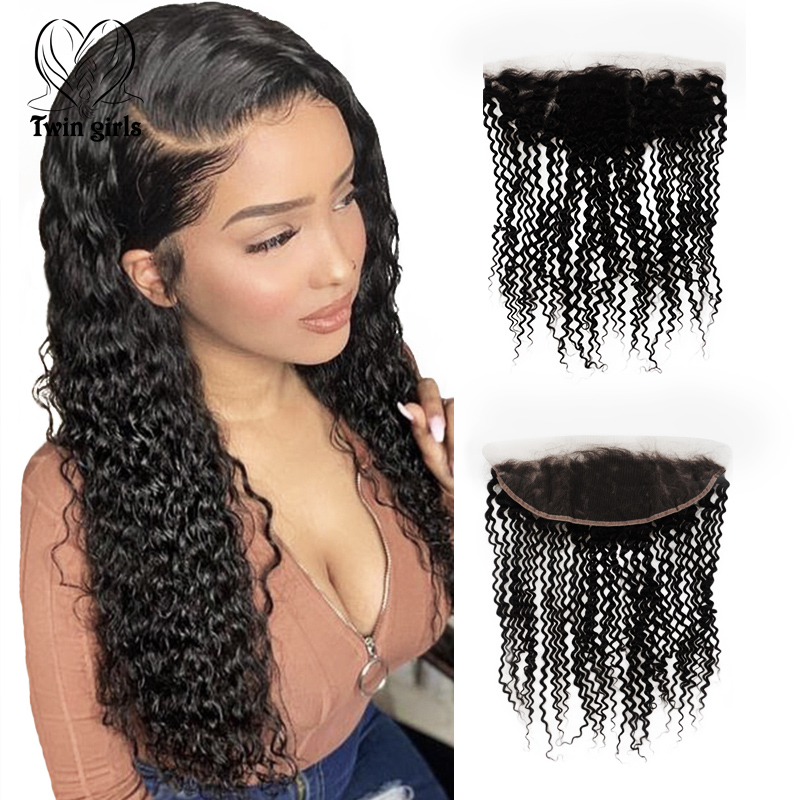 Brazilian Curly Hair Lace Frontal Ear to Ear Remy Human Hair Kinky Curly Virgin Hair 13x4Jerry Curly Swiss Lace Frontal Natural 1B Color 16Inch